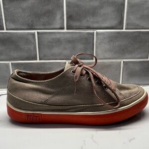 Fitflop Sneakers Tan Canvas with Red soles and Red/white stripe Laces size 7